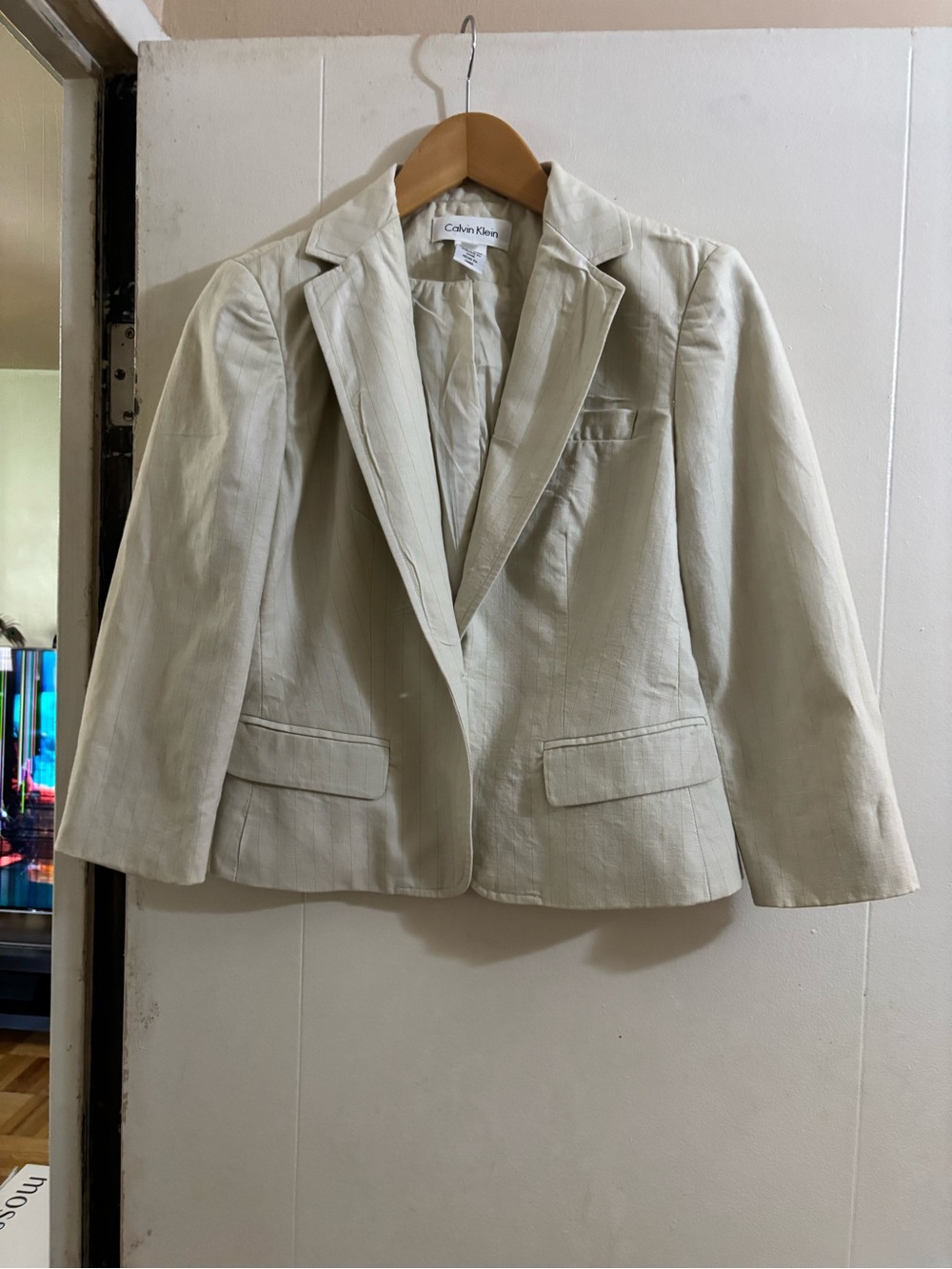 Calvin Klein Cream Single-Button Tailored Blazer